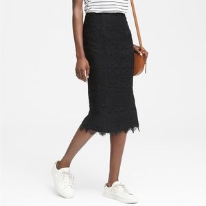 Banana Republic Eyelash Lace Midi Pencil Skirt Black